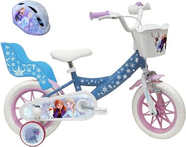 Дитячий велосипед Atlas Frozen 12 дюймів для дівчаток, з кошиком, ляльковим сидінням, захисними крилами та шоломом, блакитний