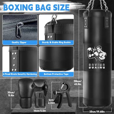 Боксерський мішок для дорослих Ninonly 120см, наповнений, з рукавичками, реактивним м'ячем, тренажером сили рук, скакалкою для MMA, карате, кікбоксингу, боксу, домашніх тренувань