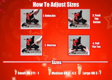 Дитячі ролики-кольоротки з підсвічуванням – ролики для дітей, чорно-білі (чорно-червоні, S)