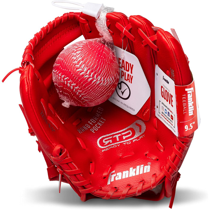 Рукавичка для бейсболу Franklin Sports RTP Kinder Teeball (червона, для правшів) + м'яч - дитячий набір для ті-болу