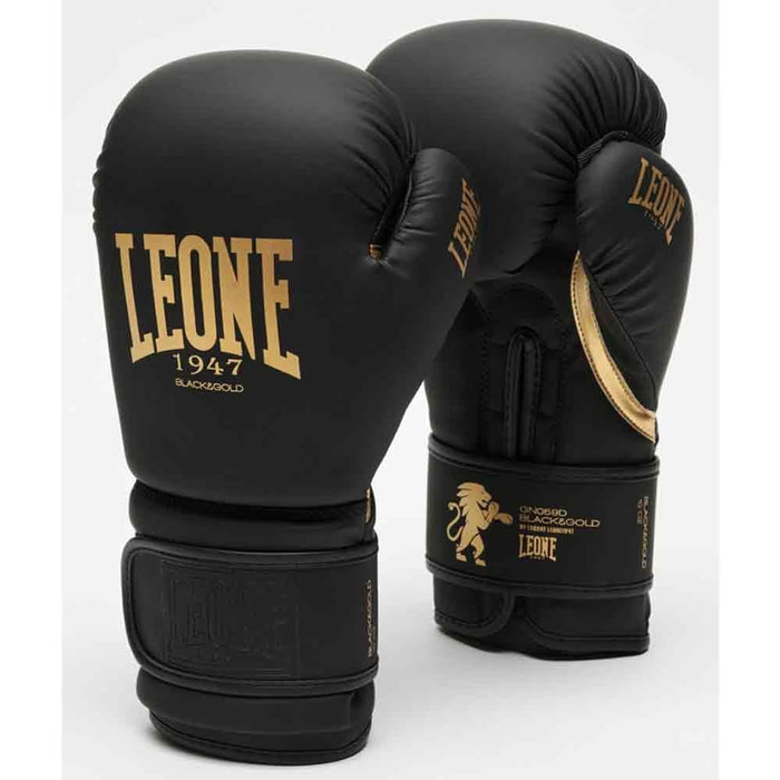 Боксерські рукавички Leone 1947 чорно-золоті для боксу, кікбоксингу та тайського боксу (14 унцій)