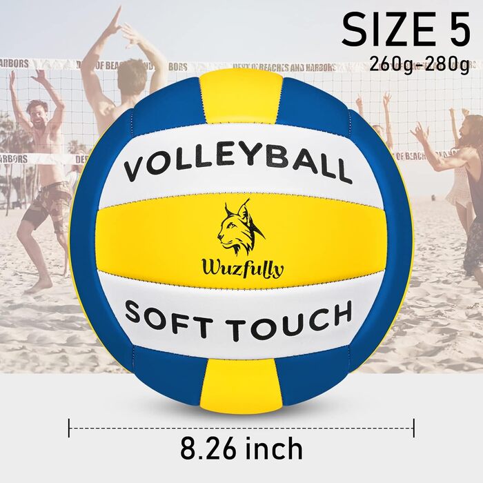 Волейбольні м'ячі Wuzfully Soft Touch для залу та пляжу, розмір 5, блакитно-жовті