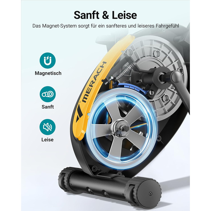 Велотренажер MERACH 4-в-1 з додатком, тихий, магнітний опір 16 рівнів, LCD-дисплей, вимірювання пульсу, складаний, зручне сидіння, еластична стрічка