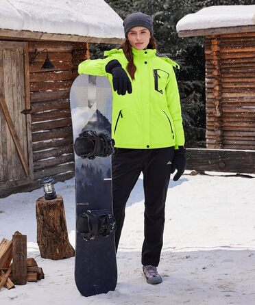 TACVAEN Куртка перехідна жіноча тепла зимова фльорокована куртка для хаджінг, водонепроникний блискавка, біло-чорний (XL, неоново-зелений)