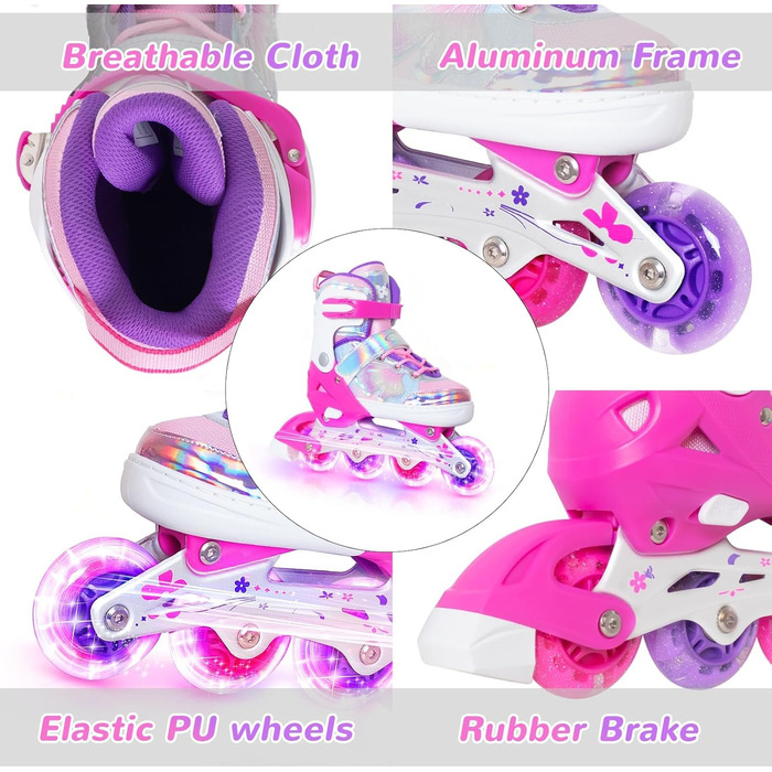 Дитячі ролики Nattork для дівчаток, регульовані, розмір 27-31 EU, рожеві, з бабочками