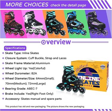 Роликові ковзани Nattork для дітей з підсвічуванням, Outdoor & Indoor, розмір 27-31, Teal