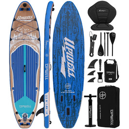 SUP дошка Upwell 350x89 см з сидінням, надувна для дорослих та підлітків, Cypress Blue. Комплект: рюкзак, весло, ліш, насос, плавники.