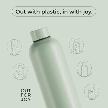 Термос-бутилка OUT FOR JOY 750 мл із нержавіючої сталі, герметична, BPA-free, для газованої води, зберігає тепло 12 годин і холод 24 години, для спорту, школи та активного відпочинку, зелена