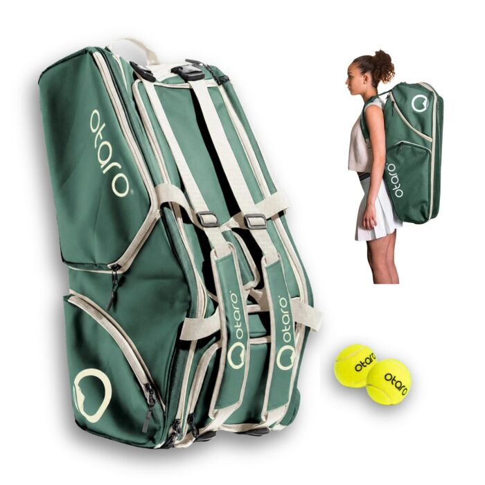 Сумка для тенісу Otaro Tennistasche 82L: Термосумка для 4 ракеток, відділення для взуття та охолодження, відділення для ноутбука, водостійка, зелена