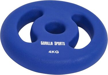 Набір неопрентових млинців для штанги Gorilla Sports 8 кг (2×4 кг), чавунні з ручками, 30/31 мм