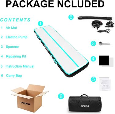 Надувний гімнастичний мат для акробатики та tumbling (6м x 1м x 10см) з електронасосом, зелений/чорний