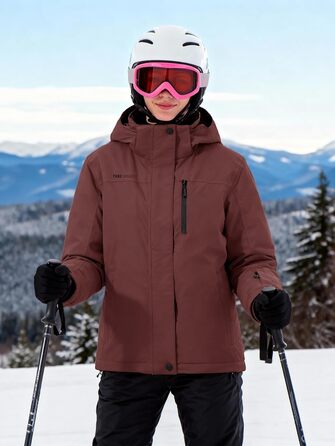 Жіноча водонепроникна куртка для сноубордингу та лижного спорту FREE SOLDIER з флісовою підкладкою, тепла зимова куртка з капюшоном, повністю проклеєні шви (XXL, Бордовий)
