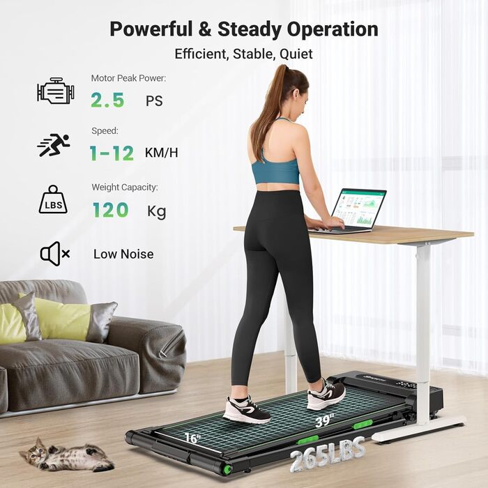 Бігова доріжка THERUN для дому, складний, з нахилом, 3 в 1 Walking Pad з 3 рівнями нахилу, 2.5PS, стіл-біговий тренажер з подвійною поверхнею для захисту колін, темно-зелений