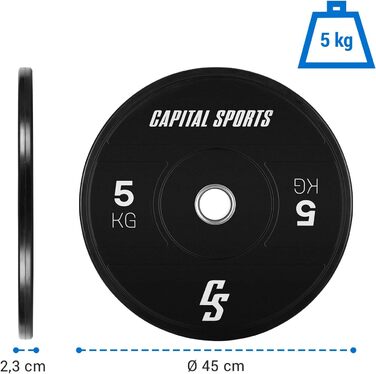 Набір дисків для штанги Capital Sports Elongate 2020, 2×5 кг, 50,4 мм, чорний, тверда гума