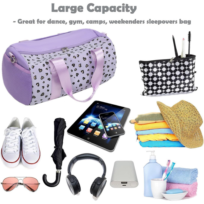 Сумка для танців та плавання для дівчаток, балетна сумка фіолетова з принтом «Серце»