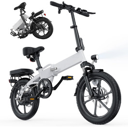 Складаний електровелосипед Finbike 16 дюймів, 7.8А·год акумулятор, захист від крадіжки, швидка зарядка 2.6 год, мотор 250Вт, 3 режими їзди, регульована висота сидіння, запас ходу до 55 км, для чоловіків та жінок