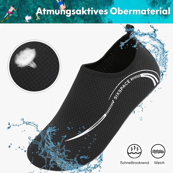 Шкарпетки для плавання та водних видів спорту Sixspace, чорні, розмір 34-47