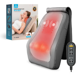 Масажна подушка COMFIER з функцією шиацу та підігрівом, 3D масажні головки, для шиї та спини, офісне крісло, подарунок для чоловіків і жінок, сіра