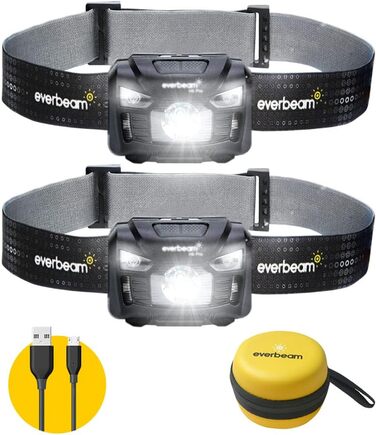 Everbeam H6 Pro LED-налобний ліхтар з датчиком руху, 650 люмен, 20 годин роботи, 1200 mAh акумулятор, перезаряджається, водонепроникний, USB, 2 шт.