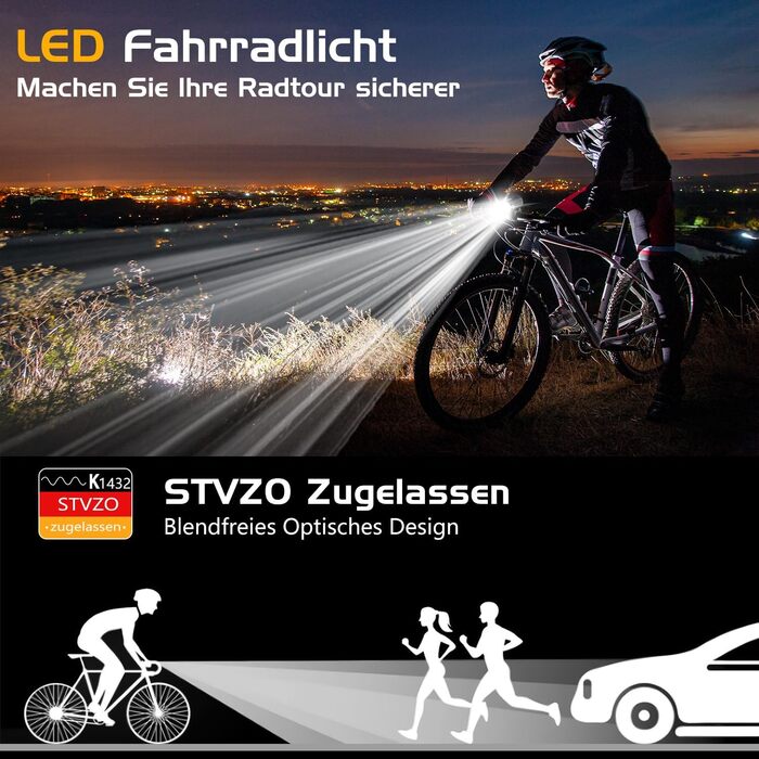 LED фара на велосипед з USB зарядкою, 1000mAh, StVZO, водонепроникна IPX5, для шосе, MTB, Ebike
