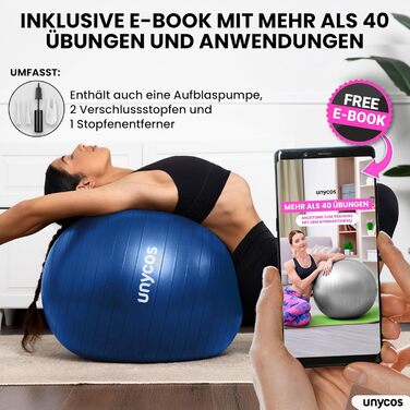 Фітбол Unycos 55/65/75 см для фітнесу, йоги, балансу та корекції. З насосом, BPA-Free, антивибуховий. #10 Зелений (55 см, #07 Темно-синій)