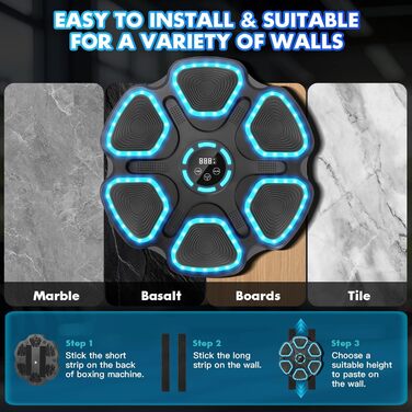 Музична боксерська машина для дорослих та дітей, настінна Bluetooth боксерська машина з музикою та боксерськими рукавичками, LED електронна боксерська машина з 11 режимами та 9 швидкостями