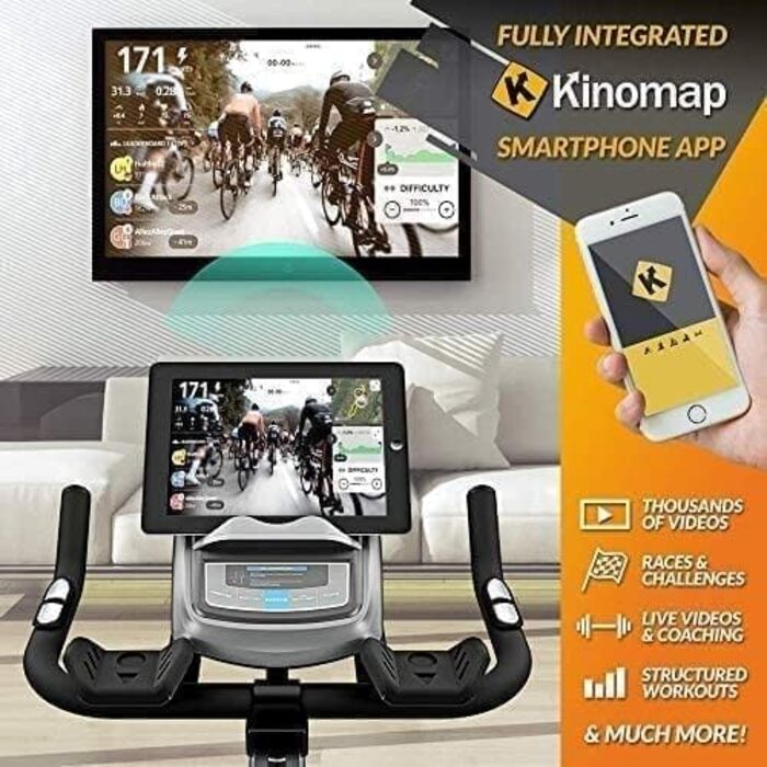Велотренажер Bluefin Fitness Tour SP для дому, Bluetooth, з додатком Kinomap, чорний/сріблястий