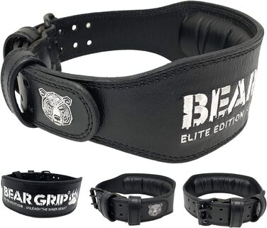 Пояс для важкої атлетики BEAR GRIP Elite, преміум, подвійна шкіра, чорний, розмір S
