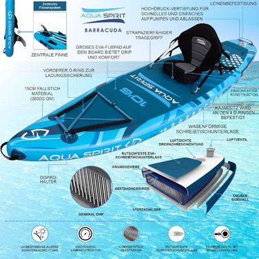 Надувна SUP-дошка Aqua Spirit 320x81x15 см, комплект каяк-набір з веслом, рюкзаком, насосом та аксесуарами, для дорослих початківців і експертів, 2 роки гарантії