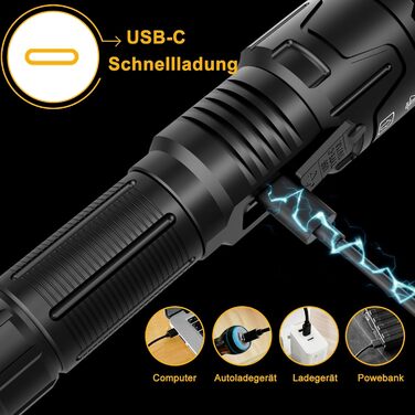 Ліхтарик LED BEYSTE, 500000 Люмен, Тактичний, Зарядний USB-C, Для кемпінгу та надзвичайних ситуацій