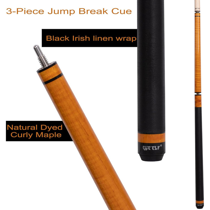 Білльярдний кий CUEELF Heavy Hitter для брейків, 652 г, 3 частини з твердою зеленою бакелітовою вершиною, склеєне дерево, пофарбований, 21 oz, цукровий/медовий