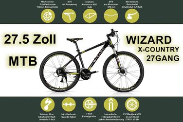 Гірський велосипед Wizard X-Country 3.5 для чоловіків, 27 швидкостей Deore, 27.5 дюймів, жовтий, рама 54 см