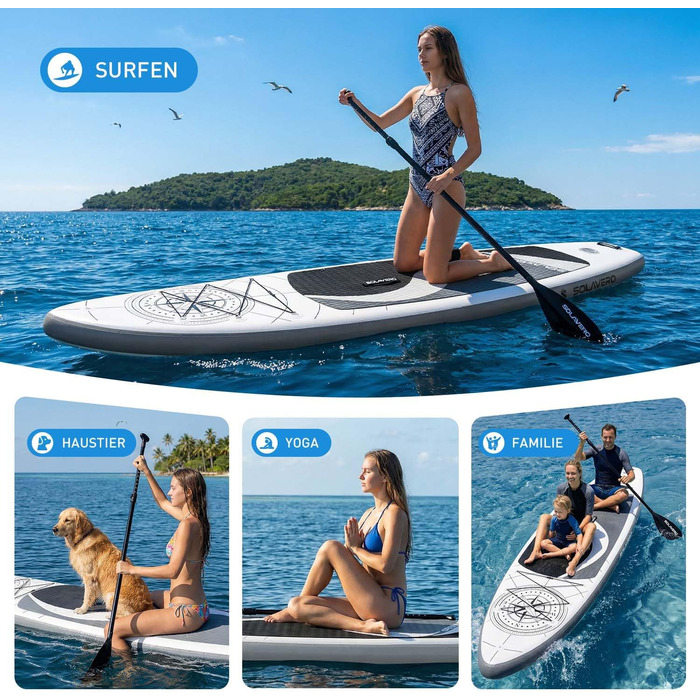 SUP дошка Solavero надувна з аксесуарами для початківців та сімей, 323x83x15 см, до 200 кг, з EVA покриттям та компасом