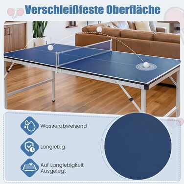 COSTWAY Міні стіл для пінг-понгу складний, стіл для тенісу вологостійкий, з сіткою, 2 ракетки та м'ячі, готовий до використання, для відпочинку в приміщенні та на вулиці, 152,5 x 76 x 71 см