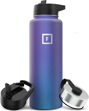 Термос IRON FLASK 1.9 л, вакуумна пляшка з нержавіючої сталі, 3 кришки (соломинка), графітова