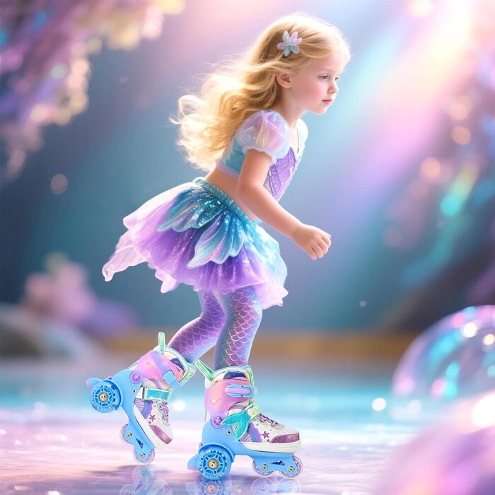 Дитячі ролики Nemone для дівчаток, блакитно-фіолетові, 4 розміри, регульовані, для катання в приміщенні та на вулиці