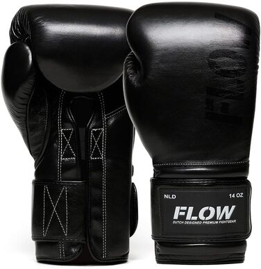 Боксерські рукавички Flow Challenge з натуральної шкіри для спарингу та тренувань, Муай Тай, кікбоксинг, ММА, бойові мистецтва, чоловічі та жіночі, чорні, 12 oz