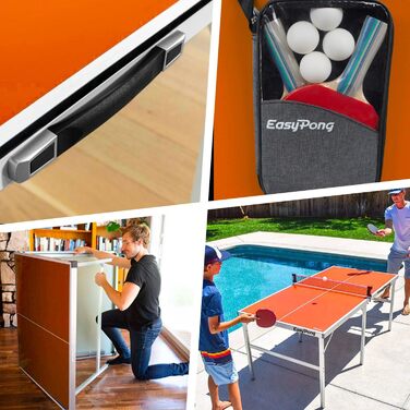 Стіл для настільного тенісу EasyPong Orange 182x91 см, преміум-якість, для дому та вулиці, з ракетками та м'ячами, легкий та міцний