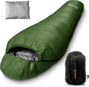 Сплячий мішок SereneLife для кемпінгу – теплий, водонепроникний, для зимового відпочинку, температура від -15°C до +12°C, з компресійним мішком та подушкою