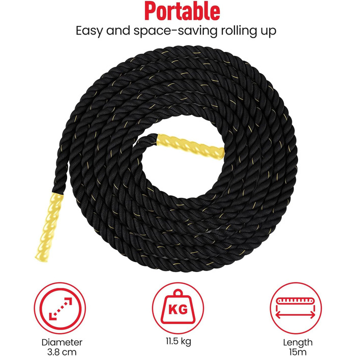 Битва-канат Ultrasport Battle Rope: 9м для силової витривалості та м'язового розвитку, канат для функціональних тренувань