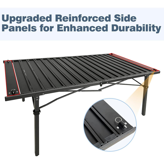 Стіл для кемпінгу Poeopore, розкладний, алюміній, великий, на 4-6 осіб, чорний, 140 x 70 x 70 см