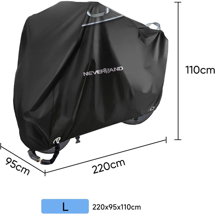 Водонепроникний чохол для мотоцикла 300D NEVERLAND - захист від зимових опадів, 220x95x110 см, чорний