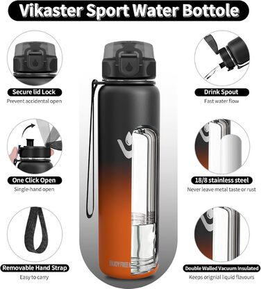 Термопляшка Vikaster 500 мл, нержавіюча сталь, без BPA, для спорту, подорожей та фітнесу, чорно-винна