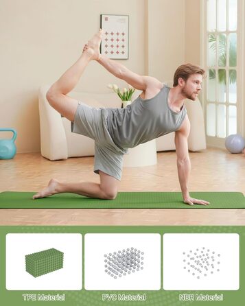 Килимок для гімнастики, йоги та фітнесу: тренувальний мат з неслизькою поверхнею 183 x 61 x 0.6 см (зелений/чорний)