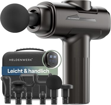 Масажний пістолет з 6 насадками, 30 режимів, USB-C, LCD, для м'язів, сірий