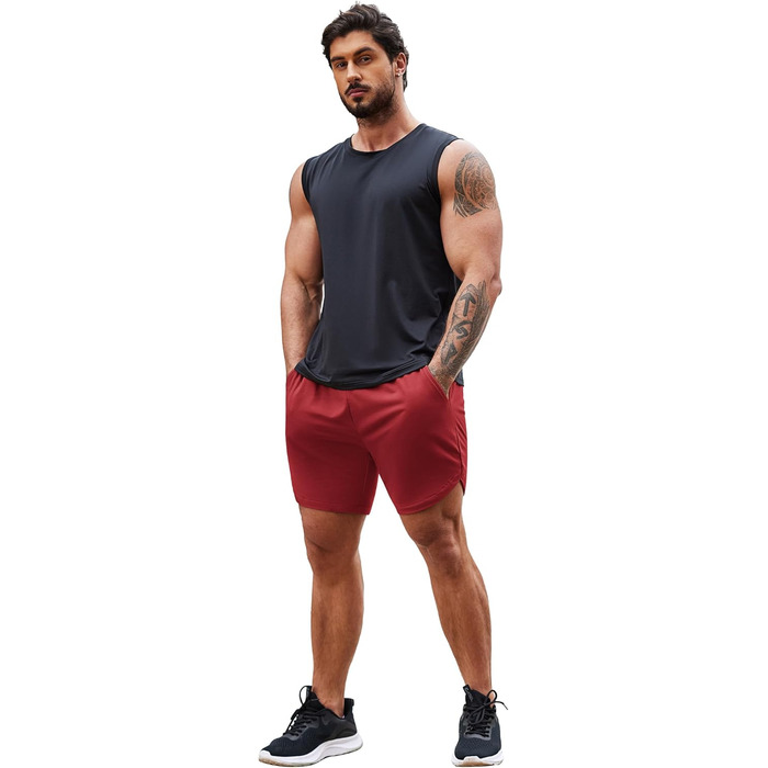 Шорти чоловічі COOFANDY літні, 2 шт. (S, бордовий/чорний) з гумкою, кишенями, для спорту та відпочинку