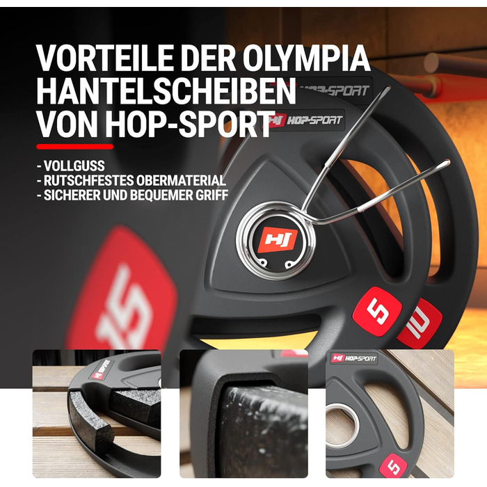 Гумована олімпійська млинця Hop-Sport 15 кг, чавун, 50 мм, для штанги, професійна