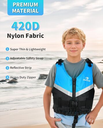 Owntop Плавальна жилетка для підлітків та дітей, унісекс, регульована, для каякінгу, риболовлі, плавання, водних видів спорту. Синій, розмір Jugend-XXS (30-40 кг, 70-80 см)