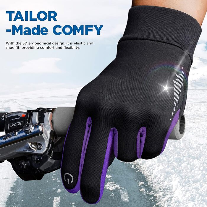 IMARI Зимові терморукавички для чоловіків та жінок з підтримкою сенсорного екрану, велосипедні рукавички з антиковзким покриттям, вітронепроникні для холодної погоди, для водіння, їзди на велосипеді, катання на лижах, роботи та активного відпочинку на вулиці MRG102 (102-BlackPurple, XL)