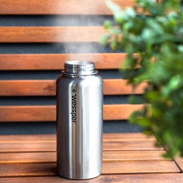 Wessper термос із нержавіючої сталі 1 л, герметична, BPA Free, 3 кришки, срібляста, пляшка для води для спорту, дітей і дорослих, для кемпінгу, велосипеда, outdoor